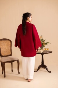 Kurta en coton rose avec ourlet brodé, coupe ample, longueur cheville, tenue décontractée traditionnelle indienne et pakistanaise pour femmes - Product Image 2