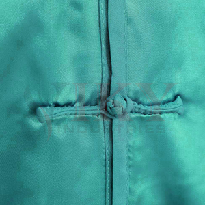 Ensemble haut à manches longues et pantalon en satin soyeux léger avec boutons grenouillère, tenue d'arts martiaux en satin bleu cyan, vente en gros d'usine - Product Image 5