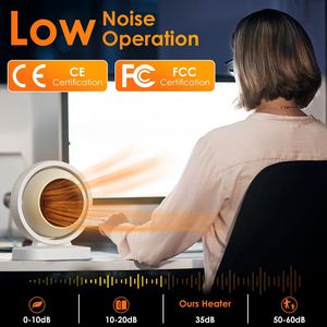 Chauffage électrique portable de bureau 300W, angle d'inclinaison de 30 degrés, chauffage rapide en 3 secondes, protection contre la surchauffe pour usage intérieur - Product Image 3