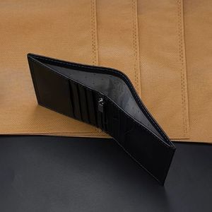<b>Zipper</b> Pocket Men <b>Wallet</b> Black Leather Bifold Smooth Card Slots Plain Design Interior Compartment Cash Storage Classical Useful - Product Image 3