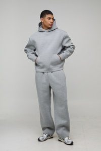 Ensemble de survêtement 2 pièces pour homme, sweat-shirt à capuche en polaire gris et pantalon de jogging, ensemble décontracté uni, tissu de qualité supérieure - Product Image 3