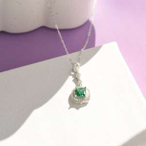 Collier émeraude en argent sterling 925, 0,93 ct, émeraude véritable, or blanc, bijoux vintage, cadeaux d'anniversaire pour elle - Product Image 4