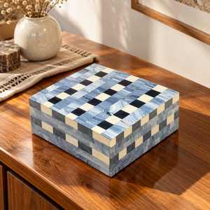 Caja de Almacenamiento Cuadrada de Resina Hecha a Mano, Mosaico Geométrico Azul, Cierre Magnético, Color y Tamaño Personalizables, OEM/ODM Disponible - Product Image 1