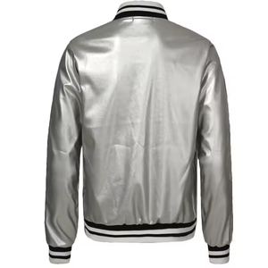Men's <b>Silver</b> Woolen Varsity <b>Jacket</b> Casual Covered Button Closure Front Solid Color Regular Fit Winter Wear Stylish - Product Image 5