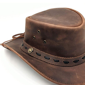 Customized Brand Unisex Black Leather Striped Cowboy <b>Hat</b> Brown Leather <b>Band</b> Casual Beach Style Adult Four Seasons Fit - Product Image 4