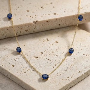 Collier en or avec saphir bleu, collier ovale en saphir, chaîne délicate en saphir, bijoux pierre de naissance de septembre pour femme - Product Image 6