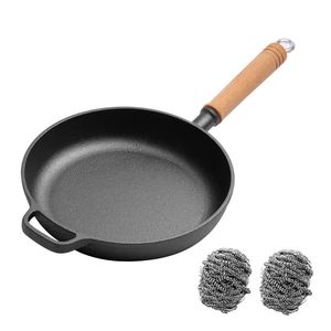 WANGYUANJI Padella Antiaderente in Ghisa da 22 cm, Padella per Pancake e Bistecche Non Rivestita con Manico in Legno per Uso Domestico - Product Image 1