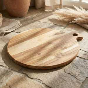 Planche à découper ronde en bois à grain apparent, épaisseur 1,5 cm, compatible lave-vaisselle, pour viande, fromage, légumes, fruits, usage en cuisine - Product Image 3