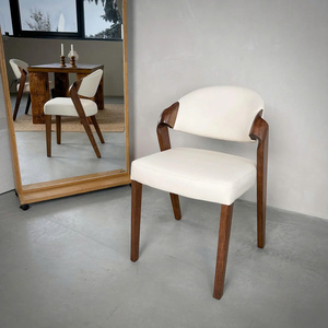 Modern Upholstered Leather <b>Dining</b> <b>Chair</b> with Solid Walnut Legs for Hotel Restaurant Furniture - Product Image 3