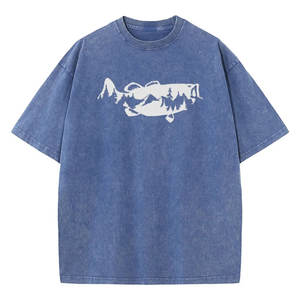 เสื้อยืดลายกราฟิกปลาป่าฟอกสี สำหรับผู้ชายและผู้หญิง ทรงหลวม ผ้าฝ้ายฟอกสี 230 กรัม สไตล์เรโทรฮิปฮอป วินเทจฟอกสี - Product Image 4