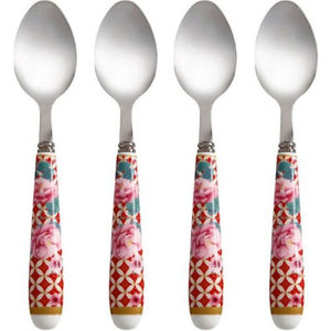 Floral <b>Ceramic</b> Handle Teaspoons Set of 4 Metal Flatware High Mirror Polish Dishwasher Safe Party Cutlery For Home Hotel - Product Image 1