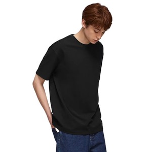 T-shirt noir à col rond pour homme, manches courtes, coupe ample, décontracté, 100% coton jersey, couleur unie, écologique, 250g, tricoté - Product Image 1