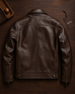 Rits Enterprises Men's Brown 100% <b>Leather</b> Stand Collar Zipper Closure Winter Breathable <b>Long</b> Sleeve Casual Moto <b>Jacket</b> OEM - Product Image 2