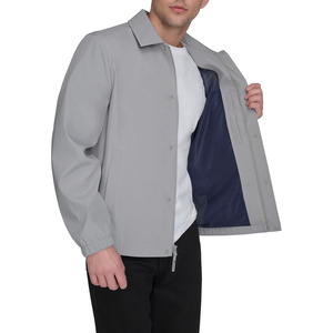 Men's Gray Windproof <b>Coach</b> Jacket With Zipper Closure Turn-down Collar Casual Outerwear Autumn Wear - Product Image 1