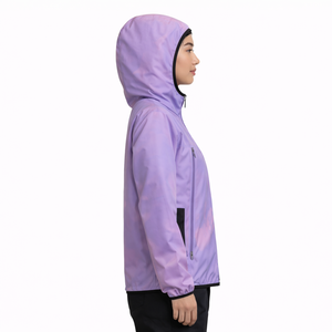 Chaqueta cortavientos con capucha y cremallera para mujer, ligera, morada, para uso en exteriores, ropa de calle, proveedor OEM, chaquetas para hombre con logotipo personalizado - Product Image 3