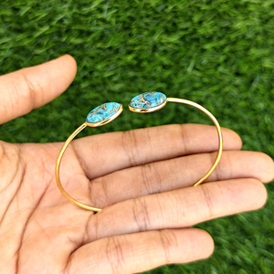 Exquisite Double Marquise Stone Open Cuff Mohave Blue <b>Copper</b> Turquoise Adjustable <b>Bracelet</b> 18k Gold Plated Statement <b>Bracelets</b> - Product Image 3