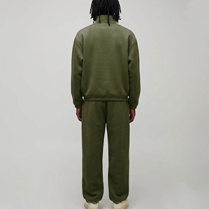 Men's Olive Green Quarter-Zip Sweatshirt Jogger <b>Set</b> Solid Color Casual Cotton Fleece 2-Piece Streetwear Winter Outfit - Product Image 6