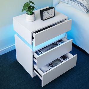 Comodini LED RGB a 16 colori con 3 cassetti, comò bianco e mobili da comodino per camera da letto e soggiorno, tavolini colorati - Product Image 5