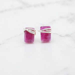 Elevated Minimalist Ruby <b>Stud</b> Earrings Brass Gemstone Silver Finish Ear <b>Studs</b> Wholesale 2026 Handmade Wearable Art - Product Image 3