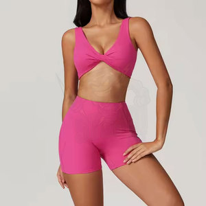 Shorts de cycliste et ensembles de yoga personnalisables avec logo, ensemble 2 pièces pour femmes, tenue d'entraînement d'été, soutien-gorge de yoga sans couture et legging, nouvelle collection 2026 - Product Image 2