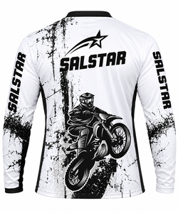 SALSTAR Men's Full Sleeve Motocross Jersey Sublimation Print Quick Dry <b>Motorcycle</b> Racing <b>Shirt</b> White Black Design - Product Image 4