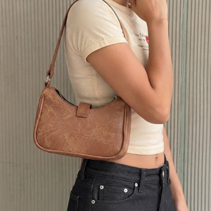 Sac bandoulière marron en cuir PU motif litchi pour femme, sac à main populaire avec fermeture éclair, idéal pour les voyages et le quotidien - Product Image 2