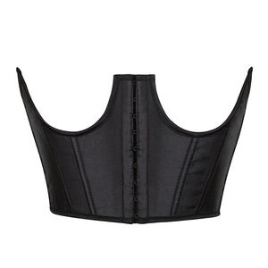 Corset noir en cuir verni pour femme, à lacets au dos, en PVC brillant, style gothique, sous-poitrine, amincissant et sculptant, ensemble robe d'Halloween - Product Image 4