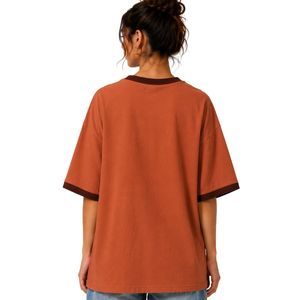 Camiseta Extra Grande para Mujer en Color Marrón Óxido con Estampado Gráfico de Flor de Hibisco Colorida, Camiseta Casual de Algodón para Verano, Personalizada OEM ODM al por Mayor - Product Image 2