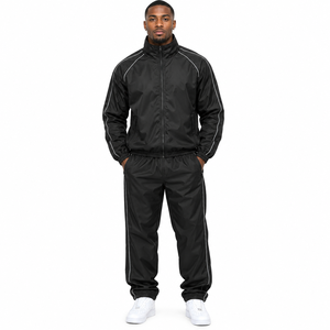 Custom Men’s black color Windbreaker Tracksuit Set 2 Piece Polyester <b>Nylon</b> Full Zip Athletic Sportswear <b>Jogger</b> Pants OEM ODM - Product Image 5