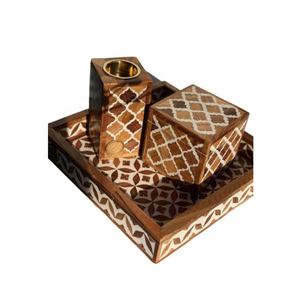 Ensemble d'encensoirs en bois exquis avec un design en treillis blanc orné, boîte de rangement pour Bakhoor et plateau de présentation pour l'aromathérapie - Product Image 6