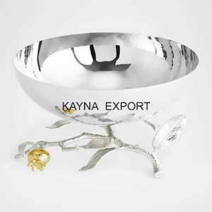 Bol de luxe de 6 pouces en acier inoxydable écologique, poli, motif branche argentée, très demandé, pour les collations et apéritifs de fête - Product Image 1