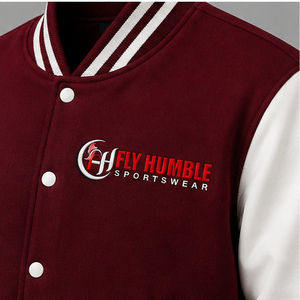 Fly Humble Sportswear Varsity <b>Jacket</b> <b>Men's</b> Maroon <b>White</b> Cotton Polyester Casual Zipper Back Logo Patch Design Winter Waterproof - Product Image 5