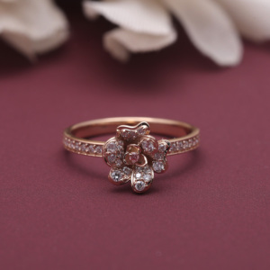 IGI Certified Lab Grown Round Diamond Flower Ring 18K Rose / White And Yellow Gold <b>Pink</b> & White Diamond Floral Ring for Women - Product Image 1