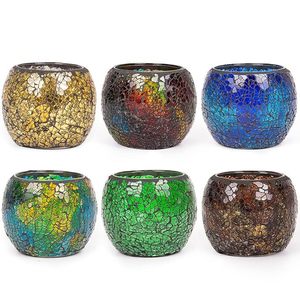 Handmade Mosaic <b>Glass</b> Christmas Valentine's Day Candle <b>Holder</b> Set Eco-Friendly Heat Resistant High Quality Colorful Crackle - Product Image 1