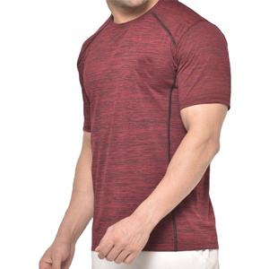 T-shirt décontracté pour homme, manches courtes, col rond, coupe classique, séchage rapide, extensible, tricoté en spandex/coton, rouge mélangé - Product Image 2