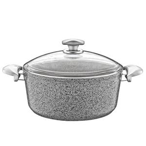 Casserole ronde moderne en fonte émaillée avec couvercle en verre et poignées en acier inoxydable - Product Image 1