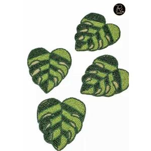Handmade Durable <b>Beaded</b> Monstera Leaf <b>Coaster</b> Set Modern Design Table Decor Drink <b>Coasters</b> - Product Image 1