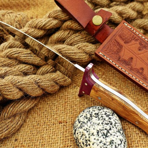 Couteau de chasse artisanal en acier D2 avec manche en micarta rose et bois d'olivier, lame fixe polie, couteau de camping d'extérieur, étui en cuir - Product Image 6