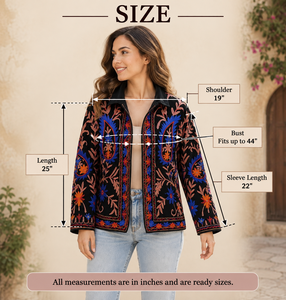 Handmade Floral Embroidered <b>Velvet</b> Jacket | Floral Suzani Style <b>Coat</b>, Boho Designer Wear - Product Image 6