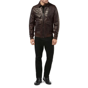 Blouson en cuir de style pour homme – Veste d'hiver de luxe de créateur avec logo frontal, chaude et durable - Product Image 4