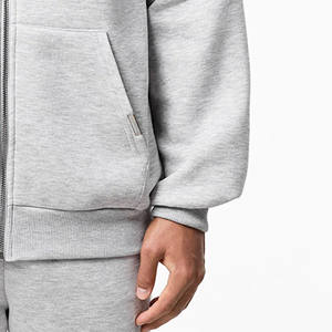 Survêtement d'hiver uni à coupe décontractée |   Sweat à capuche entièrement zippé en coton doublé polaire 400g avec ourlets ouverts et pantalon de jogging - Product Image 6