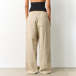 Pantalones holgados beige lisos y ligeros de otoño para mujer, talla grande, con cierre de cordón en la cintura, estilo informal, de pierna recta, para correr, personalizados - Product Image 2
