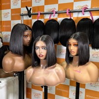 Nouvelle perruque courte bob vietnamienne à pointes brunes, cuticules alignées, soyeuse, super douce, avec raie au milieu, naturelle, fabriquée à partir de cheveux humains vierges