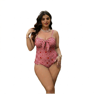 Wholesale Blue Plus Size Halter Neck Eco-Friendly One Piece Bikini Swimsuit with <b>Strawberry</b> Print for Hot Spring Use - Product Image 6