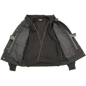 Samroz Sports <b>Men's</b> <b>Black</b> Club Style Winter '2 in 1' Zipper Genuine Leather <b>Vest</b> with Removable Full Sleeve V-neck Hoodie - Product Image 3