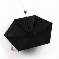 Parapluie de poche pliable 5 sections 19 pouces, ouverture manuelle, revêtement pongé noir, poignée motif chat marron café, protection solaire et UV, mini portable