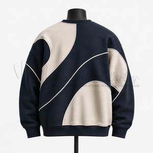 เสื้อสเวตเชิ้ตคอกลมสีน้ำเงินสำหรับผู้ชาย ตกแต่งด้วยการต่อผ้าสีต่างๆ ทรงปกติ สวมใส่สบายๆ สำหรับฤดูใบไม้ร่วง ผลิตจากผ้าฝ้ายเฟรนช์เทอร์รี่ 100% - Product Image 2