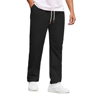 Men's <b>Black</b> Casual <b>Pants</b> Straight Fit Elastic Waist Drawstring Closure Side Pockets Breathable Polyester Cotton Blend Autumn - Product Image 1