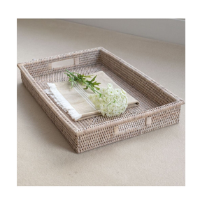 Plateau de service rectangulaire en rotin au design antique, de haute qualité avec finition rustique, pour la salle à manger, accent décoratif pour la maison - Product Image 1