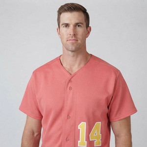 Maillot de baseball corail pour homme, imprimé numéro et nom, manches courtes, boutonnage frontal, coupe droite, uniforme de joueur adulte - Product Image 3